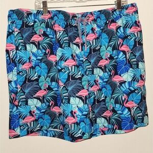 Member's Mark Men's Resort Swim‎ Trunk Flamingo Tropical Leaf Print XL